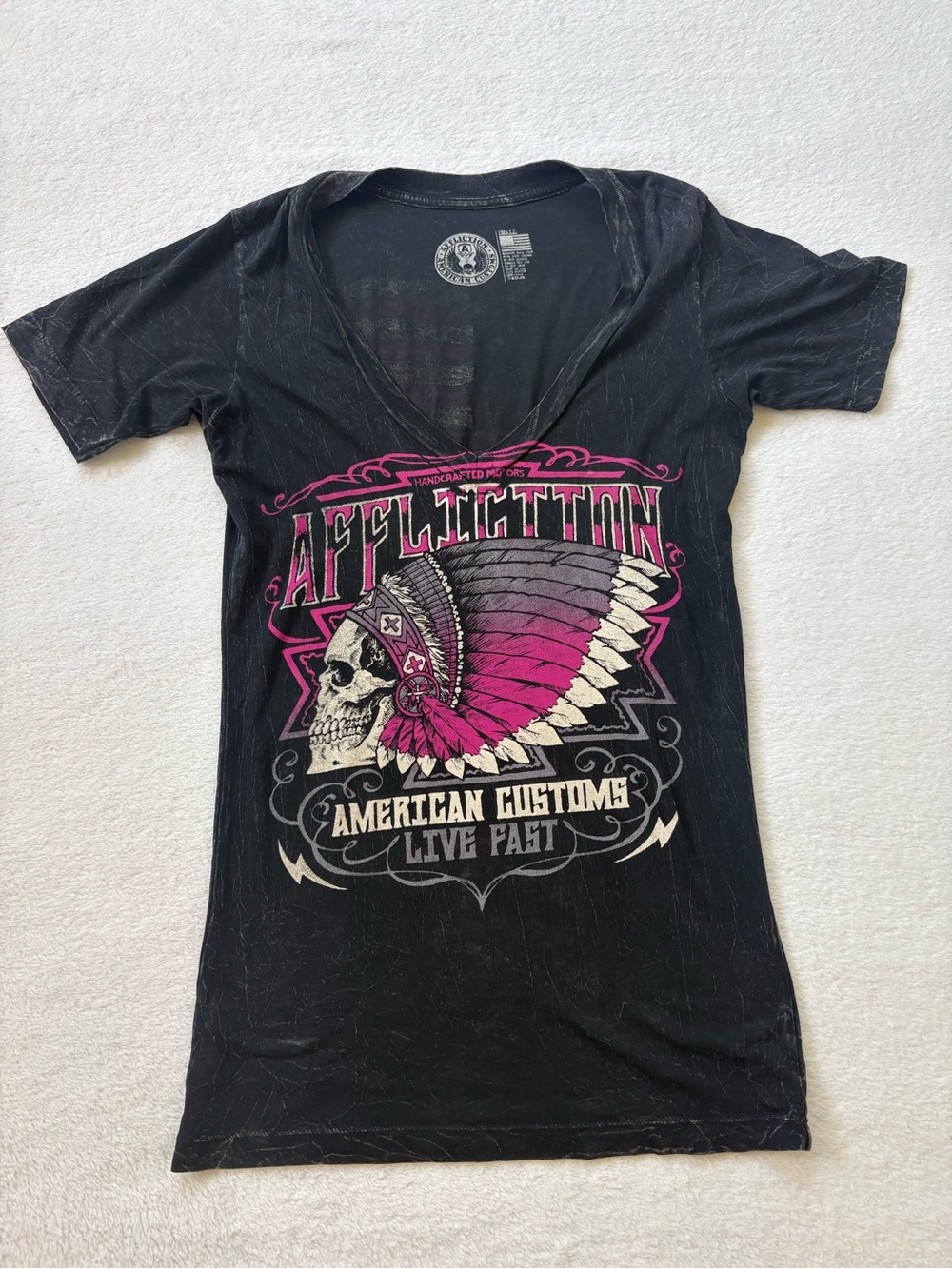 Affliction Black Graphic Tee with White Skull Emblem